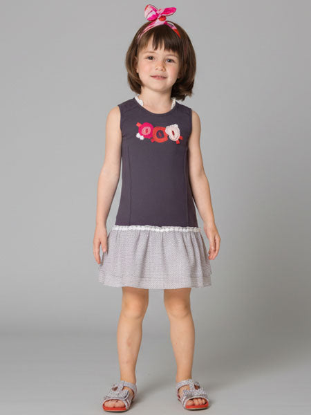 Deux Par Deux Flower Applique Dress Mlle Coquelicot Size 2