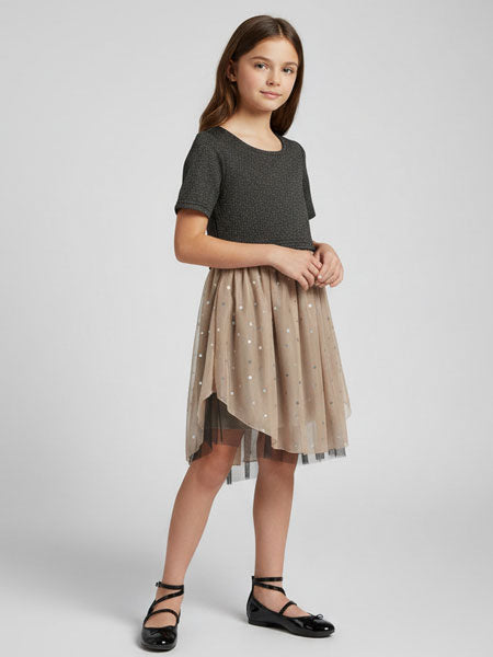 Deux Par Deux Starmania Bi Material Party Dress Girls 5-10