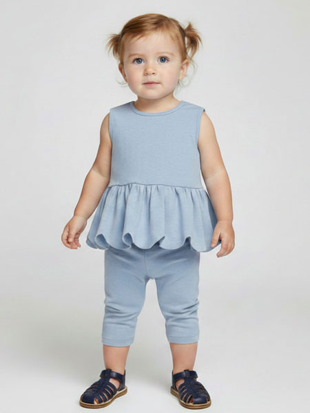 Mabel + Honey Blue Stripe Scallop 2 PC Set 12M-4T
