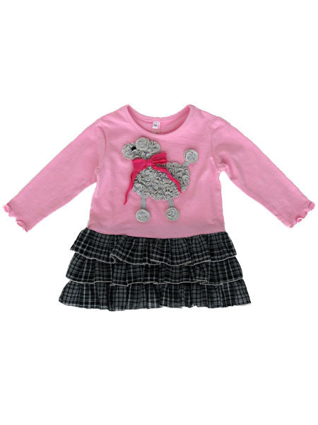 Ruffle poodle drop waist dress. Pink with black and white plaid.