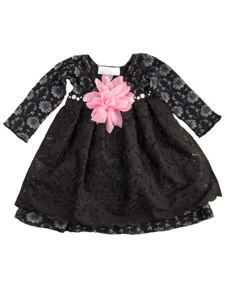 Toni Tierney Black Print Infant Girls Dress