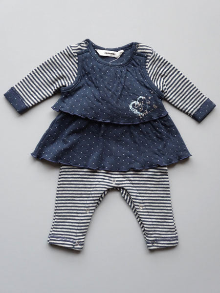 3 Pommes Baby Girls Navy Romper & Hat Set