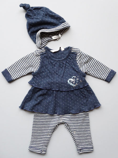 3 Pommes Baby Girls Navy Romper & Hat Set