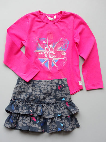 3 Pommes Girls Fuschia Tee & Navy Skirt Set Size 4