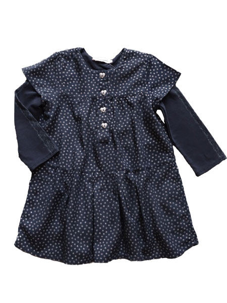 3 Pommes Navy and Silver Print Dress Sizes 12M-3T