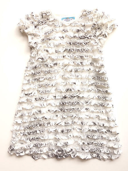 Adore La Vie White & Black Print Ruffle Dress Sizes 2, 4