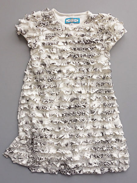 Adore La Vie White & Black Print Ruffle Dress Sizes 2, 4
