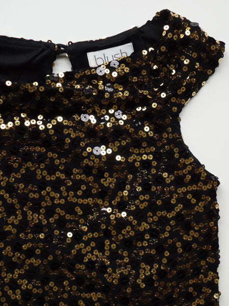 BLUSH by Us Angels Black & Gold Sequin Girls Party Dress Sizes 7, 8