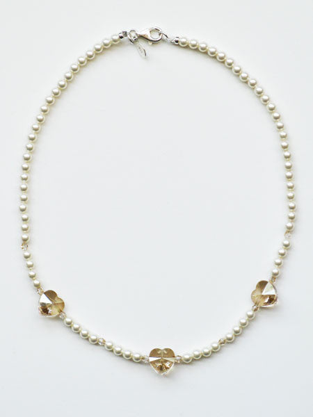 Baka Designs Cream Pearls &  Swarovski Hearts Girls Necklace