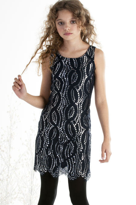 Biscotti Shooting Stars Navy Sequin Party Dress  Girls Size 8