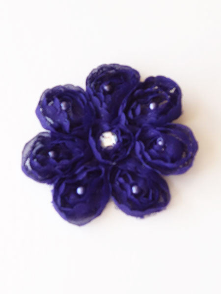 Bows Arts Midnight Blue Jeweled Chiffon Flower Clippie