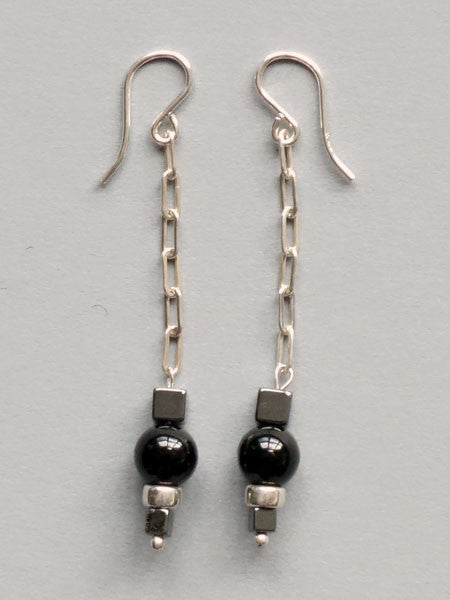 Carol Max sterling silver dangle earrings. Black onyx and hematite bead drops.