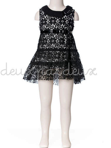Deux Par Deux Girls Black Lace Tunic Top Sizes 4, 5