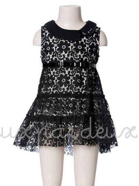 Deux Par Deux Girls Black Lace Top & Leggings Outfit