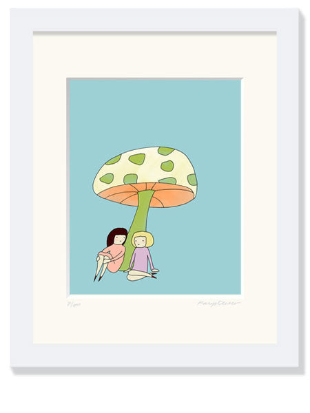 "Perfect Day Mushroom"  Wood Framed Print, 13" x 15"