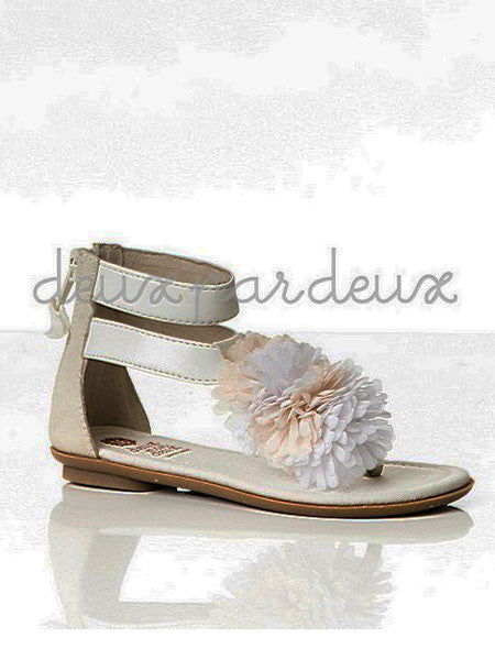 Deux Par Deux Jeanne & Ronron White Sandal Toddler & Little Girls