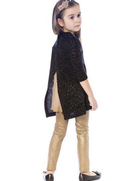 Deux Par Deux Black Tunic Dress Top with Plisse Girls Sizes 4-7