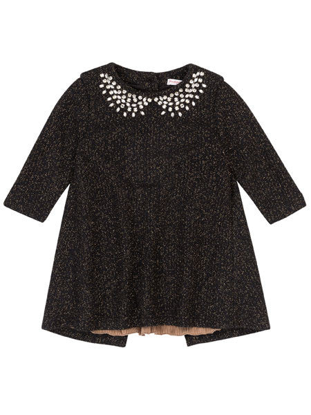 Deux Par Deux Black Tunic Dress Top with Plisse Girls Sizes 4-7