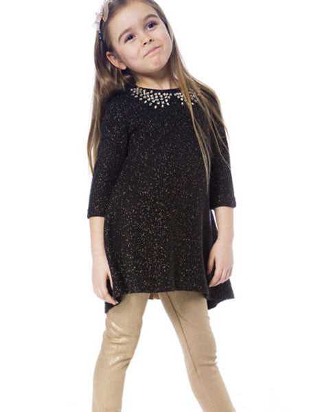 Deux Par Deux Black Tunic Dress Top with Plisse Girls Sizes 4-7