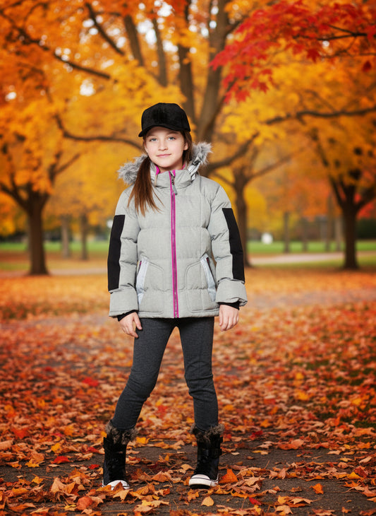 Deux Par Deux Grey Puffy Jacket Girls 4- 7