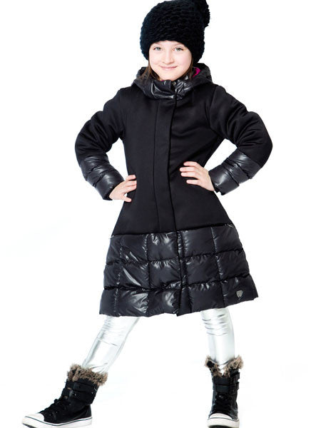 Deux Par Deux Puffy Long Coat Black Sizes 7, 8