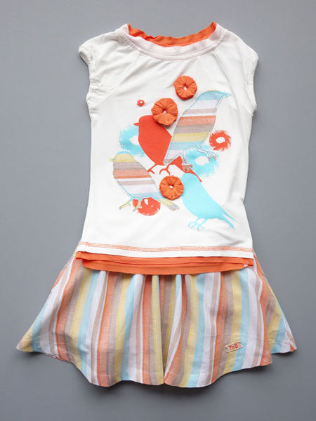 Fore N Birdie Little Girls Bird Applique Top & Stripe Skirt Set Sizes 4T, 6