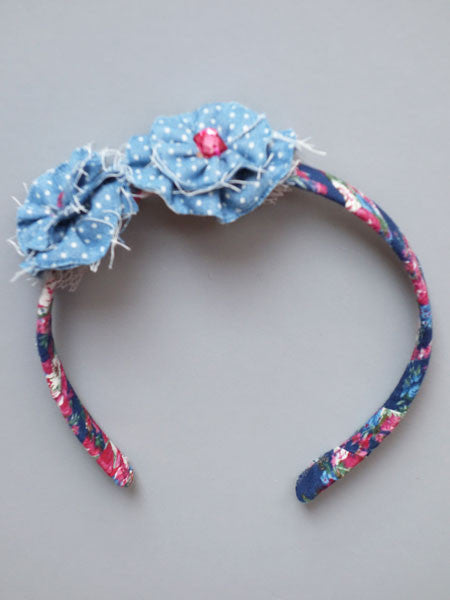 Fore N Birdie Girls Headband | Floral Print With Dotted Denim