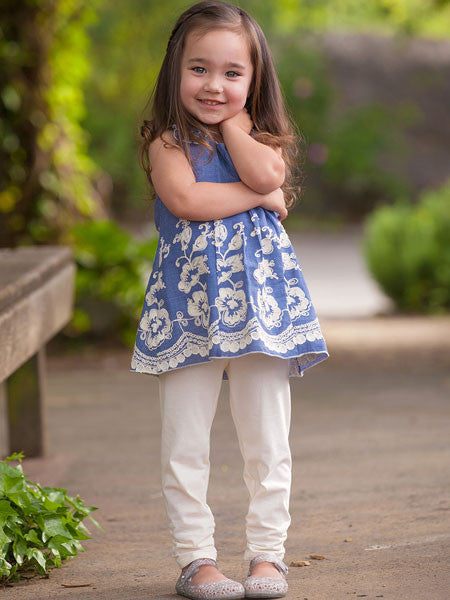 Isobella & Chloe Sweetwater Blue Tunic and Leggings Set Sizes 4-6