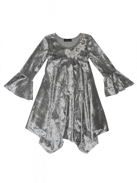 Kate Mack Rose Crush Grey Velvet Dress Size 5