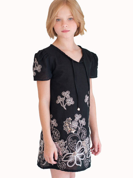 LAUNDRY by Shelli Segal Girls Black & Silver Rachel Dress Sizes 4-7