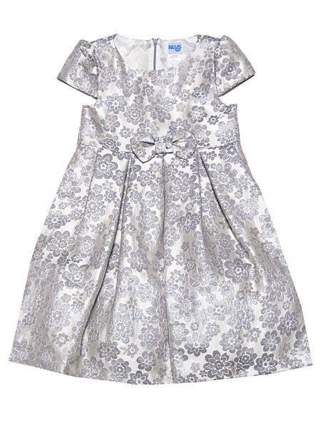 Luli & Me Floral Silver and Grey Jacquard Party Dress Girls 4, 6