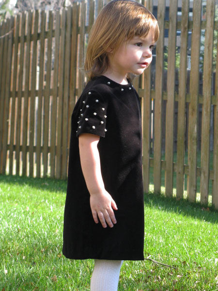 Luli & Me Pearl Trimmed Black Velvet  Infant & Toddler Girls Dress