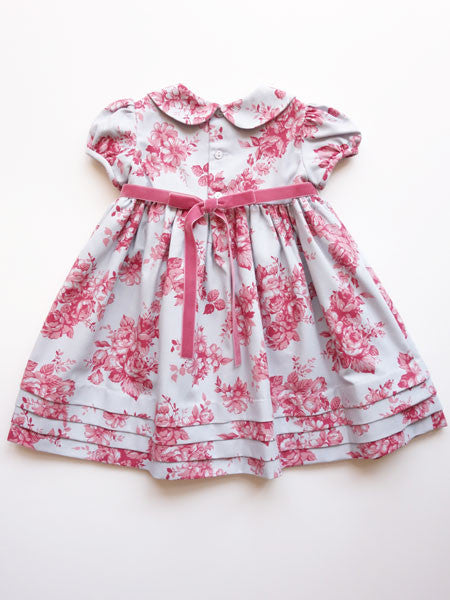 Luli & Me Baby Girls Rose Print Dress With Ribbon