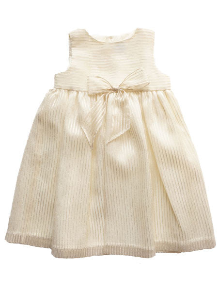 Luli & Me Stripe Cream & Gold Organza Dress With Bow Toddler Girls