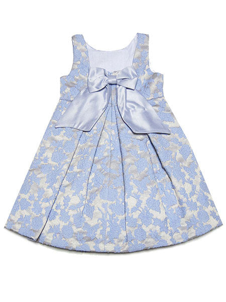 Luli & Me Blue Print Jacquard With Bow Dress Sizes 2T-6X