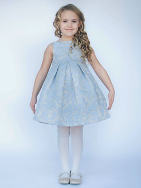 Luli & Me Blue Print Jacquard With Bow Dress Sizes 2T-6X