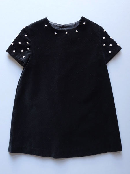 Luli & Me Pearl Trimmed Black Velvet  Infant & Toddler Girls Dress