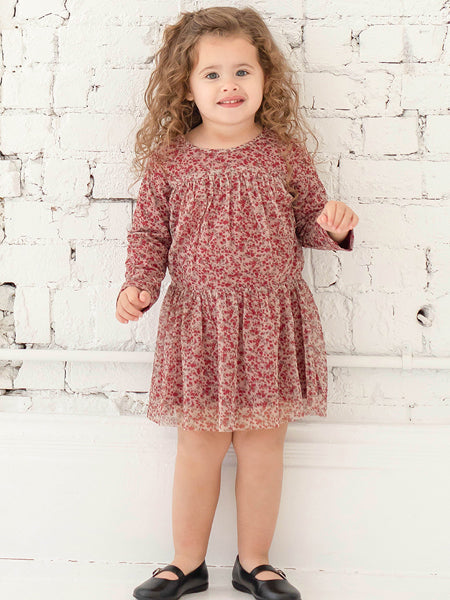 Mabel +Honey Crackling Cranberry Knit & Tulle Dress 2T-6