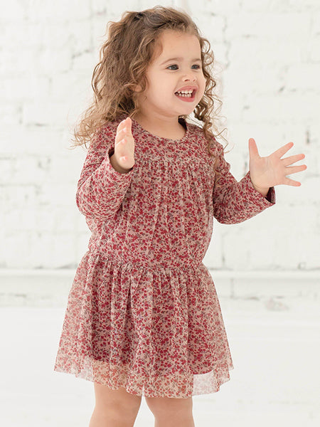 Mabel +Honey Crackling Cranberry Knit & Tulle Dress 2T-6