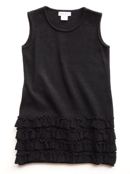 Maria Casero Black Knit Ruffle Trim Dress Sizes 7, 8