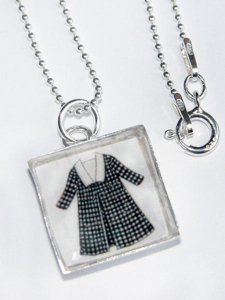 Girls Black & White Dress Pendant and Silver Chain