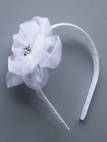 Pea Soup White Headband with Organza Bow
