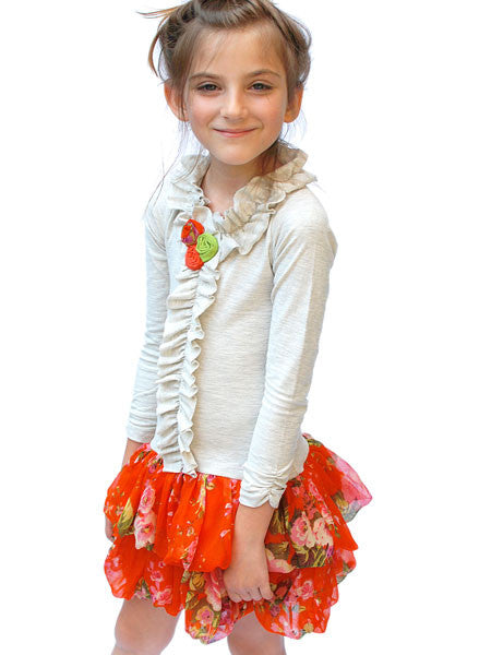 Sophie Catalou Ecru Ruffle Dress Girls 3, 4