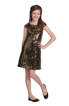 BLUSH by Us Angels Black & Gold Sequin Girls Party Dress Sizes 7, 8