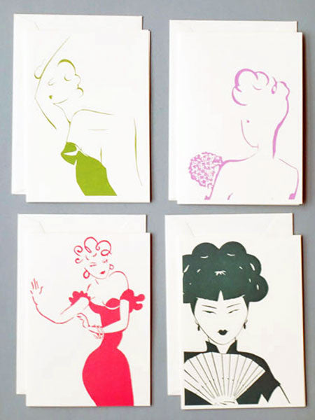 Retro Fashion Graphic Blank Notecards Set of 4